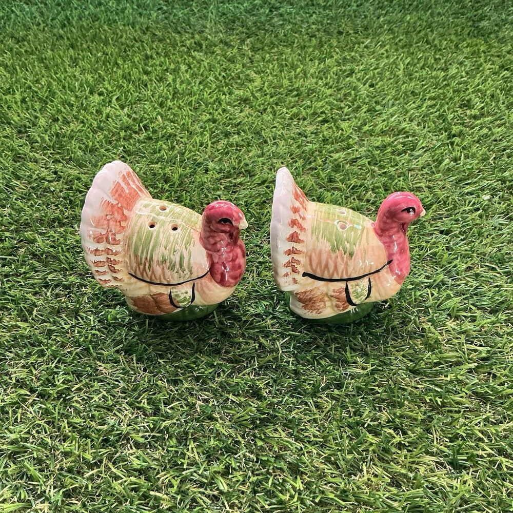 Vintage Ceramic Turkey Salt Pepper Shakers Pair Thanksgiving Fall Decor 4”